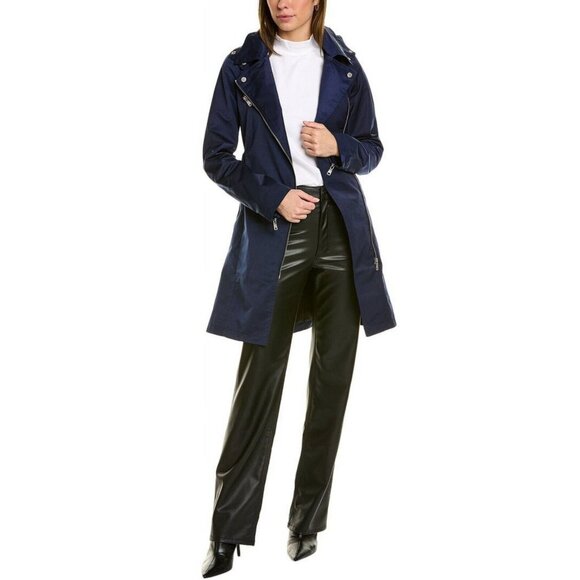 Avec Les Filles Navy Blue Moto With The Girls Rain Jacket Med Length M NWT - Picture 1 of 14